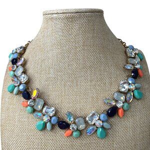 J. Crew Statement Necklace With Colorful Floral Crystal Design & Gold-Tone Chain